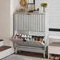Shoe Storage Cabinet with 2 Flip Drawers, Walnut Fluted Narrow for Entryway, Slim Shoe Rack Cabinet Organizer 31.5in (Gray)
