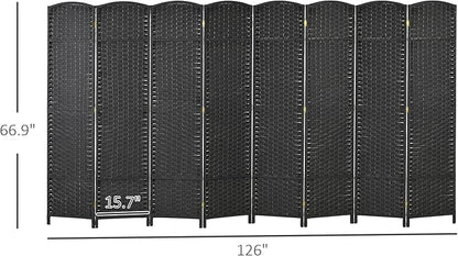 HOMCOM Room Divider, 8 Panel Folding Privacy Screen, 5.6' Tall Freestanding Wall Partition for Home Office, Bedroom, Black