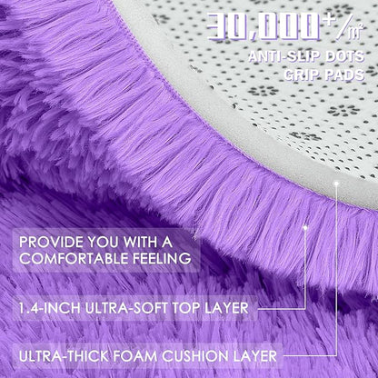 OLANLY Purple Round Rugs for Bedroom - Machine Washable, 8 ft Circle Area Rugs for Living Room, Soft and Fluffy Shaggy Carpet for Teen Girls and Boys, Nursery Rooms, Dorms, Home Decor Aesthetic