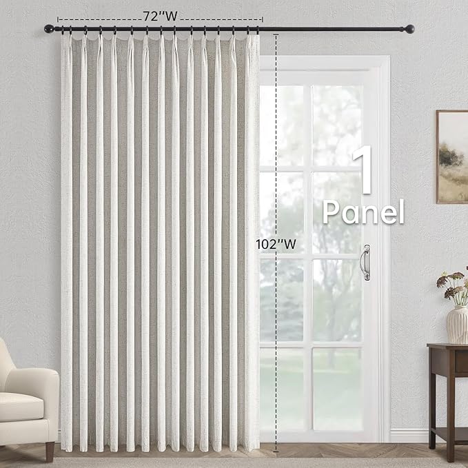 Topfinel Extral Wide Curtains, Pinch Pleated 100% Blackout Linen Luxury Drapery with Hooks for Patio Sliding Door Large Window Living Room Track System, 72" Wx102 L 1 Panel