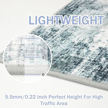 IOHOUZE Modern Abstract Area Rugs 6x9 Ft Washable Rugs for Living Room, Non Slip Dining Room Rug, Printed Faux Wool Rugs for Bedroom, Floor Carpet for Office Nursery Playroom, Sage Grey
