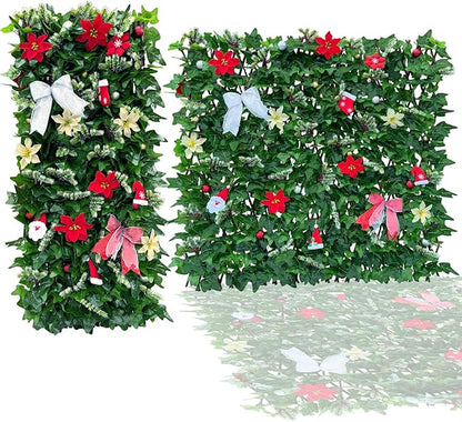 Sumery Expandable Fence Privacy Screen for Balcony Patio Outdoor,Decorative Faux Ivy Fencing Panel,Artificial Hedges (Single Sided Leaves) (4, Christmas-Ivy)