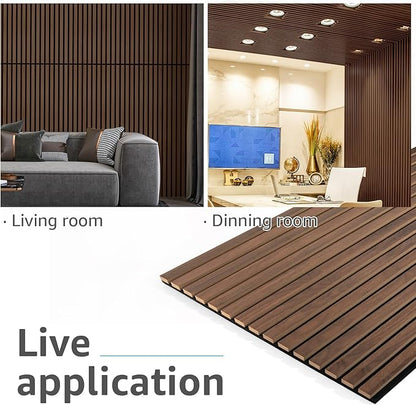 Art3d 4 Pack 47.2 x 23.6in. Wood Slat Acoustic Panels for Wall and Ceiling - 3D Fluted Sound Absorbing Panel with Wood Finish - Dark Walnut