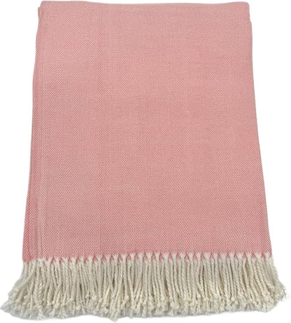 Alashan Cotton Acrylic Adirondack Herringbone Woven Throw (Pink Carnation)
