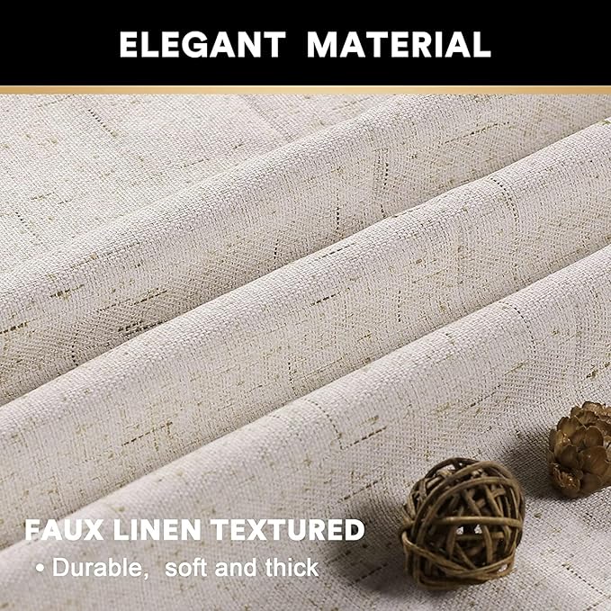 PrinceDeco Blackout Curtains 84 Inches Long Faux Linen Look Curtains for Sliding Glass Doors Room Divider Curtain for Living Room Thermal Insulated Linen with White Backing,W100 X L84 Inch, Natural