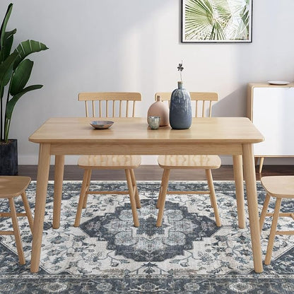 5x7 Vintage Washable Area Rug for Living Room,Low Pile Non Slip Carpet Non-Shedding Area Rug Soft Indoor Stain Resistant Rug Floral Print Mat for Bedroom Dining Room Blue Beige