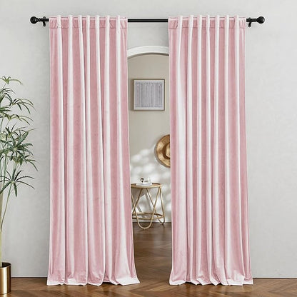 RYB HOME Velvet Room Divider Curtains for Space Separation, Noise Reduce Barrier for Nursery, Large Window Curtains for Sliding Glass Door, Blush Pink, W 62 x L 84, 2 Panels Set