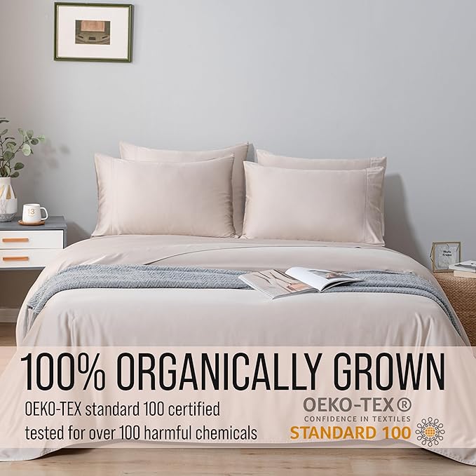 Bella Coterie 6 Piece Luxury Bamboo Viscose Split Top King Size Sheet Set | 34" Split for Adjustable Beds | 100% Organically Grown| Cooling | 18” Deep Pocket | 4 Pillowcases [Dune]