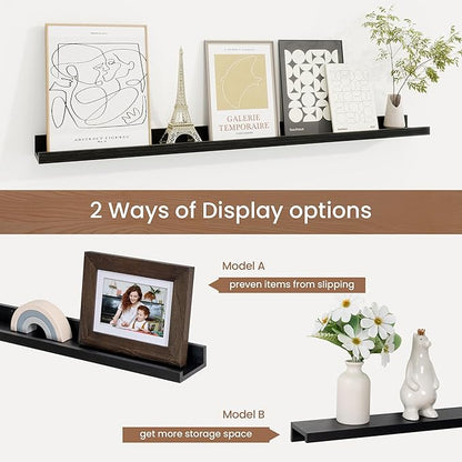 Picture Ledge Shelf, Floating Shelves Set of 2, 36 Inches Solid Wood Nursery Book Shelves for Toys Storage, Kids Bookshelf Wall Mounted for Living Room Bedroom Decor Books Photo Frames, Black