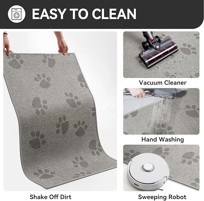 Door Mat Indoor Entrance 17"x30", 0.16" Thin Paw Print Low Pile Doormat, Non Slip Welcome Mat, Trap Dirt and Moisture, Easy Clean, Gray