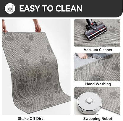 Door Mat Indoor Entrance 17"x30", 0.16" Thin Paw Print Low Pile Doormat, Non Slip Welcome Mat, Trap Dirt and Moisture, Easy Clean, Gray