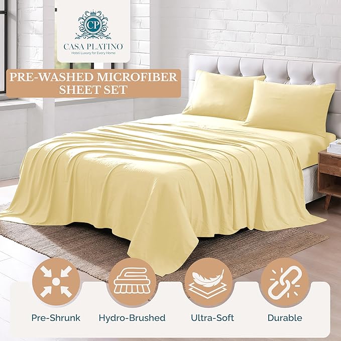 Casa Platino Sheets Split King Size Bed Set, Pre-Washed Ultra Soft Split King Bed Sheets Set, Brushed Microfiber Cooling Sheets, Split King Size Sheets Set with Deep Pockets - Vanilla