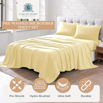 Casa Platino Sheets Split King Size Bed Set, Pre-Washed Ultra Soft Split King Bed Sheets Set, Brushed Microfiber Cooling Sheets, Split King Size Sheets Set with Deep Pockets - Vanilla