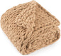 Chunky Knit Throw Blanket 50"X 60", 100% Handmade with Soft Chenille Yarn, 4.4lbs Thick Cable Knitted Blankets, Large Rope Knot Crochet Throws for Couch Sofa Bed Home Decor, Tan Brown