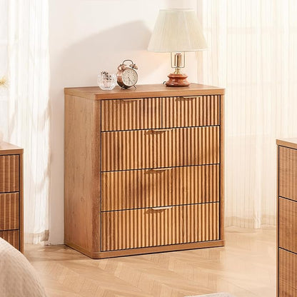 LEYAOYAO Fluted 5 Drawers Dresser for Bedroom, 34" Tall Modern Chest of Drawers with Metal Handle, Curved Profile Design,Brown Wood Drawer Organizer for Bedroom, Living Room, Hallway, Entryway