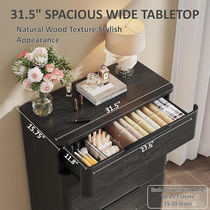 5 Drawer Dresser for Bedroom, 45" Tall Modern Chest of Drawers with Metal Handle, Curved Profile Design, Wooden Closet with Large Drawers Dressers Organizer for Entryway Hallway