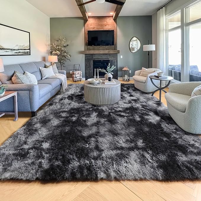 PAGISOFE Dark Grey Large Area Rugs for Living Room Carpet, 8x10 Rug, Big Fluffy Modern Area Rug, Shaggy Indoor Soft Rugs for Playroom, Men, Women, Kids Bedroom Rug, Home Decor, Plush Fuzzy Shag Rug