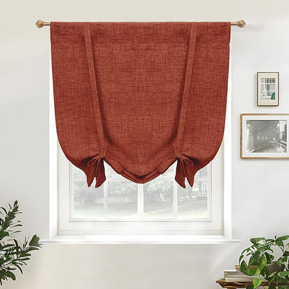DriftAway Double Layer Linen Blackout Tie Up Curtains Thermal Insulated Fully Lined Balloon Roman Shade Bathroom Window Adjustable Rod Pocket for Small Window 31 Inch by 47 Inch Burnt Orange