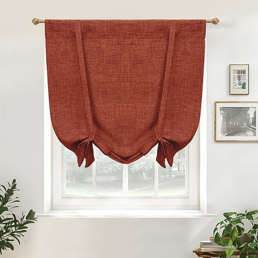 DriftAway Double Layer Linen Blackout Tie Up Curtains Thermal Insulated Fully Lined Balloon Roman Shade Bathroom Window Adjustable Rod Pocket for Small Window 31 Inch by 47 Inch Burnt Orange