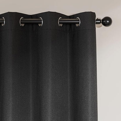 Amazon Basics Faux Linen Blackout Curtains for Bedroom and Living Room, 2-Piece Set with Grommets, 52" W x 72" L, Black