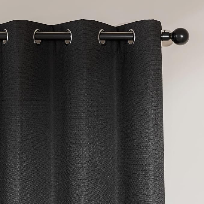 Amazon Basics Faux Linen Blackout Curtains for Bedroom and Living Room, 2-Piece Set with Grommets, 42" W x 72" L, Black