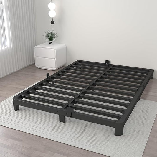 ITIMIDI 4 Inch Full Bed Frame, Platform Bed Frames with Metal Gaskets, No Box Spring Needed, Heavy Duty Steel Slat Support, Anti-Slip Mattress Stopper, Round Corner Leg, Easy Assembly, Black