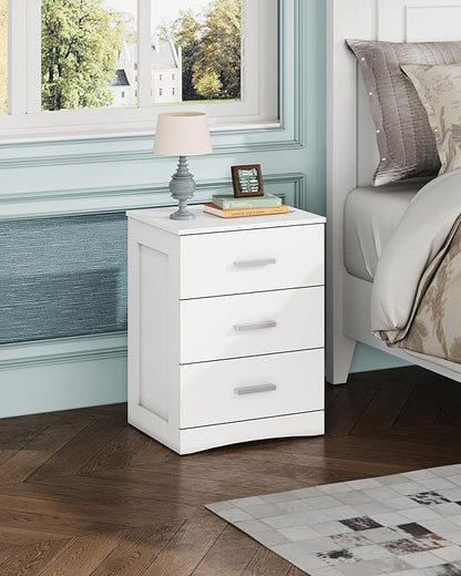 WLIVE White Night Stand with 3 Drawers, Small Nightstand with Storage, Wooden Bedside Table Modern End Table for Bedroom, Living Room, Office, 12.9" D x 16" W x 21.6" H
