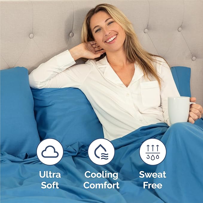 Queen 6 Piece Sheet Set - Cooling, Comfy & Breathable - Hotel Luxury Bedding, Includes Fitted Sheet for Women, Men, Kids & Teens - 1 Flat, 1 Fitted Sheet, 4 Pillowcases with Deep Pockets - Denim Blue