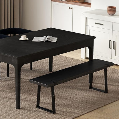Wooden Dining Bench 60” Industrial Table Benches, Seating Chair Rustic Indoor Benches, Mid Century Kitchen Bench with Metal Legs, Black
