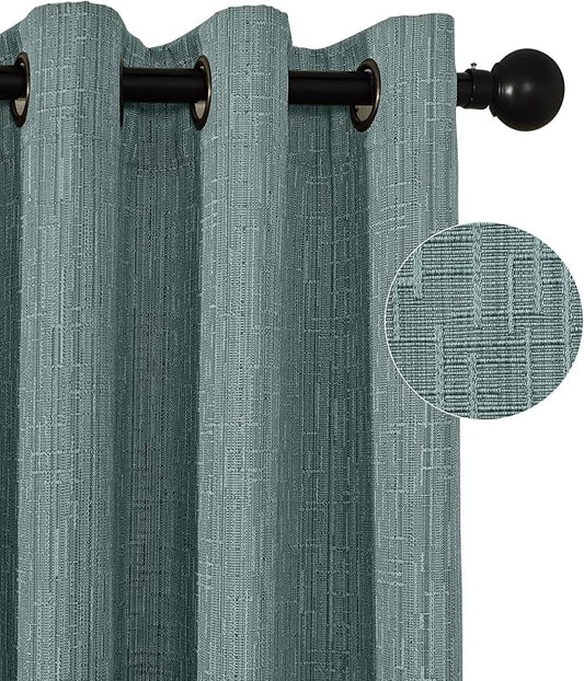 Jacquard Linen Curtains 96 inch Length 2 Panels Thick Faux Linen Blended Window Drapes Burlap Textured Curtains with Grommet for Living Room Bedroom Farmhouse (52x96 Lake Blue) Natural