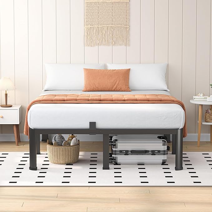 14 Inch Full Heavy Duty 3500 lbs Bed Frame with Round-Corner Legs & Anti-Squeak Design – Quick Assembly Metal Platform, No Box Spring Needed