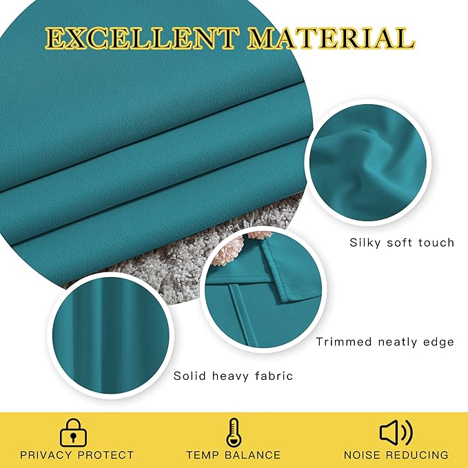 NICETOWN Peacock Teal Blackout Curtains 63 inches Long - Grommet Thermal Curtains & Drapes Room Darkening Window Treatment Sound Reducing for Bedroom/Night Shift (2 Panels, W37 x L63)