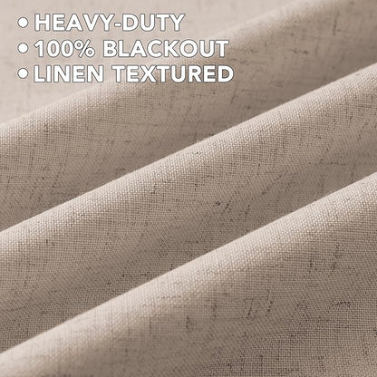 H.VERSAILTEX Linen Curtains 100% Blackout Curtains for Bedroom 54 inch Long Full Light Blocking Nature Linen Blended Window Curtains for Living Room Nickel Grommet (2 Panels, Heathered Sand)