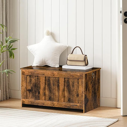 HOOBRO Storage Bench, 29.5" Retro Wooden Storage Chest, Wooden Storage Trunk, Toy Chest with Lift Top, Multifunctional Entryway Organizer, for Entryway, Living Room, Rustic Brown FG751CW01