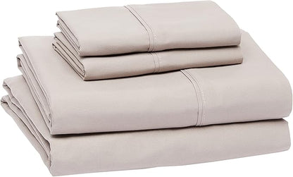 Amazon Basics Lightweight Super Soft Cooling, Easy Care Breathable Wrinkle Free Microfiber Comfortable 4-Piece Bed Sheet Set with 14-Inch Deep Pockets, Queen, Taupe, Solid