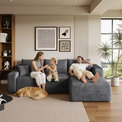 96" Sectional Couches for Living Room Modern Modular Sofa with L-Shape Couchs Upholstered Boneless Couch Deep Seat Sectional Couch with Chaise (Dark Grey, 96" Right Facing Chaise+2Seaters)
