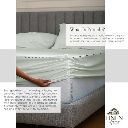 Linen Home 100% Cotton Percale Sheets California King Size, Dove Grey, Deep Pocket, 4 Pieces Set - 1 Flat, 1 Deep Pocket Fitted Sheet and 2 Pillowcases, Crisp Cool and Strong Bed Linen