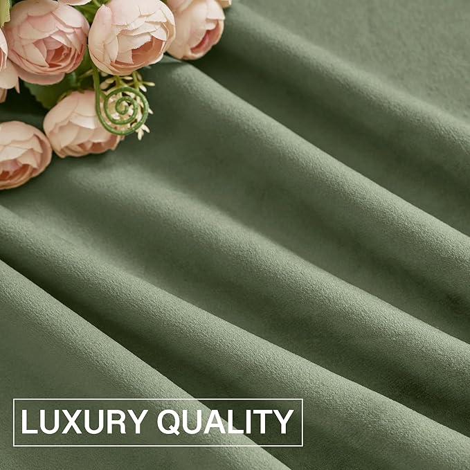StangH Sage Green Velvet Curtains 105 inches Long Modern Room Darkening Privacy Drapes for Office, Heavy Soft Thermal Insulated Curtains, W52 x L105, 2 Panels