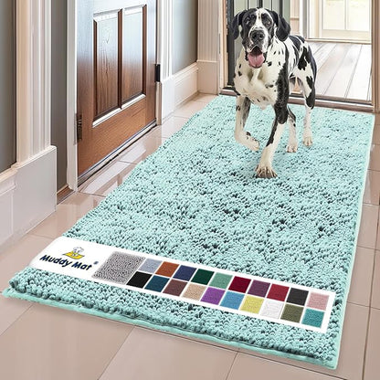 Muddy Mat® Shown on TV – Super Absorbent Door Mat Indoor, Microfiber Quick Dry Chenille Entryway Rug, Non-Slip Front Door Mat, Indoor Mats for Entryway, Machine Washable Pet Rug, Sea Green 36"x60"
