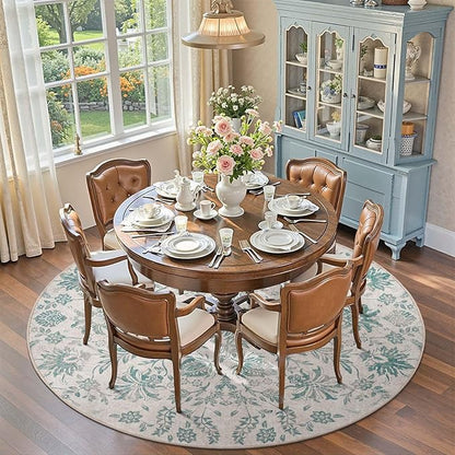 jinchan Torino Classic Floral Round Rug 8ft Vintage-Inspired Design 8’Circle Rug Machine Washable Ultra-Thin Low-Pile Non-Slip Indoor Carpet for Bedroom Dining Room Living Room