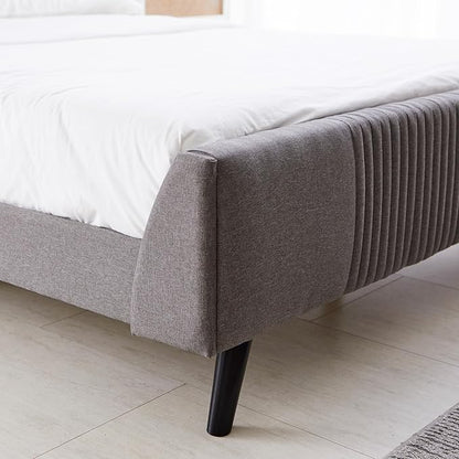 Livinia Sunset Full Size Wingback Platform Bed, Fabric Upholstered Full Bed Frame with Vertical Channel Tufted Headboard Footboard, Strong Wood Slats, No Box Spring Needed, Gray