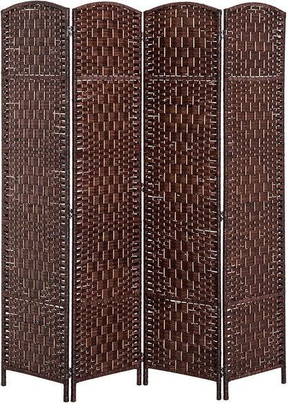 HOMCOM Room Divider, 4 Panel Folding Privacy Screen, 6FT Tall Portable Wicker Weave Partition Wall Divider for Bedroom, Home Office, Brown