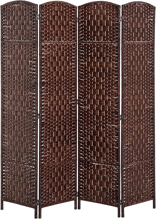 HOMCOM Room Divider, 4 Panel Folding Privacy Screen, 6FT Tall Portable Wicker Weave Partition Wall Divider for Bedroom, Home Office, Brown