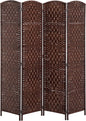HOMCOM Room Divider, 4 Panel Folding Privacy Screen, 6FT Tall Portable Wicker Weave Partition Wall Divider for Bedroom, Home Office, Brown