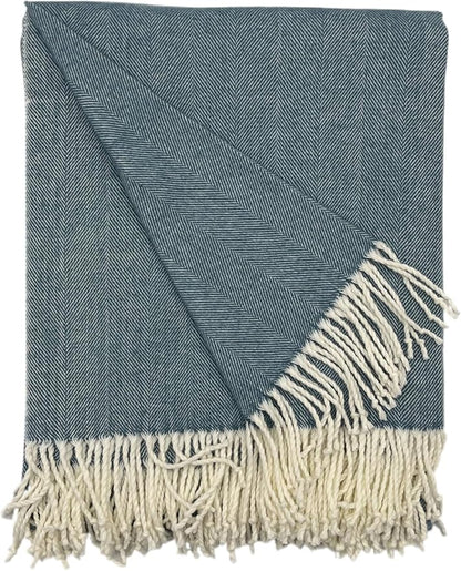 Alashan Cotton Acrylic Adirondack Herringbone Woven Throw - Blue White Herringbone Throw - Baltic Blue
