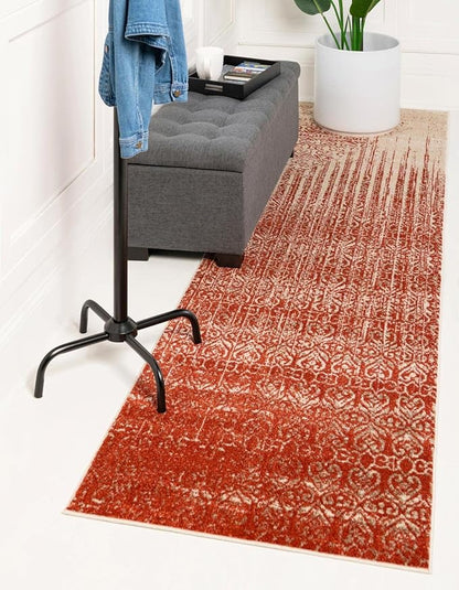 Unique Loom Del Mar Collection Area Rug - Jennifer (2' x 8' Runner, Red/ Beige)