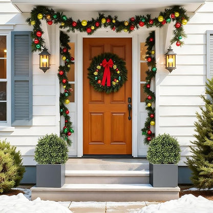 27“ Realistic Artificial Boxwood Topiary Trees Set of 2, Faux Plants Outdoor UV-Resistant, Fake Evergreen Bushes & Shrubs for Front Porch Outside Planter Decor