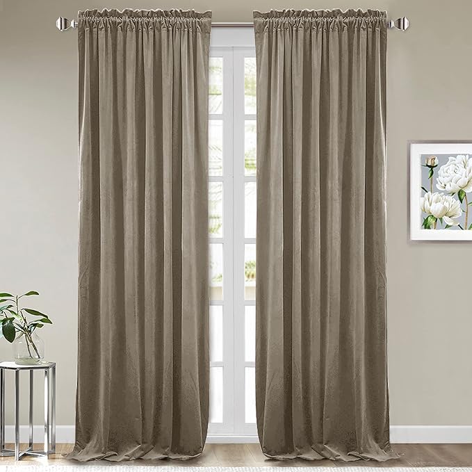 StangH Camel Beige Velvet Curtains - Elegant Home Decor Extra Long Room Darkening Curtain Panels for Bedroom Privacy Room Divider Drapes for Loft/Apartment, W52 x L108, 2 Panels