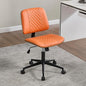 Small Home Office Chair - Armless Mid Back Desk Chair with 360° Swivel and Wheels, PU Upholstered Height Adjustable Modern Walnut Computer Chair for Home, Office Meeting Room - Orange
