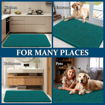 OLANLY Dog Door Mat for Muddy Paws 36x24, Absorbs Moisture and Dirt, Absorbent Non-Slip Washable Doormat, Quick Dry Chenille Mud Mat for Dogs, Entry Indoor Entryway Carpet for Inside Floor, Lake Blue